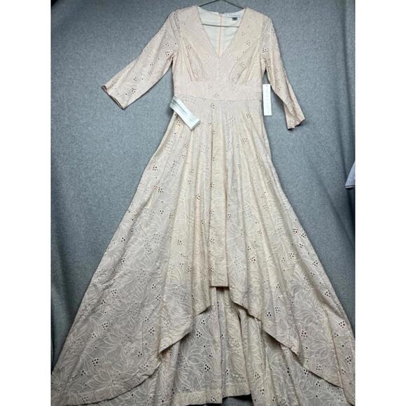 Kay Unger Womens Eyelet Floral High-Low Maxi Dress Size 6 Cottagecore Romantic - Picture 4 of 16